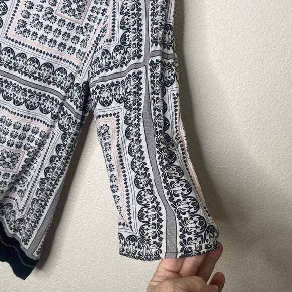 Croft & Barrow Button Up Top Womens L Black White Abstract 3/4 Sleeve Lightweig - Picture 3 of 12